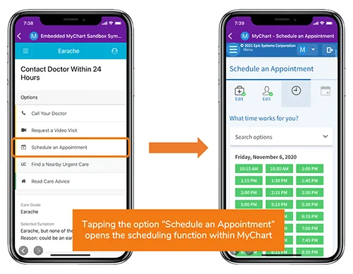 A phone screen shows a doctor's schedule.
