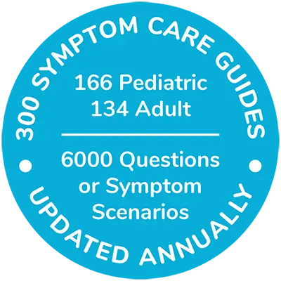 A blue circle with the words "300 Symptom Care Guide" written in white.
