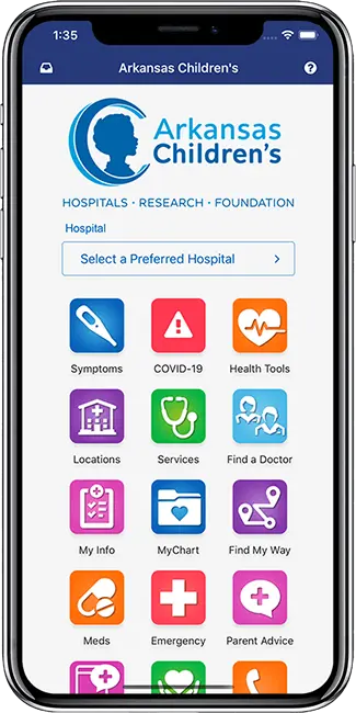 A cell phone with a selection of icons for hospitals and healthcare.