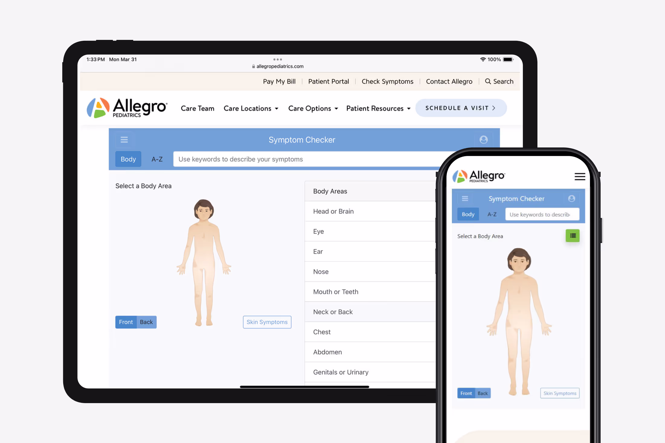 A computer screen with a medical app that shows a body diagram.